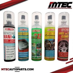 MAFRA SET PULIZIA IGIENIZZANTE MANI, GLASS CLEANER, HP12, PULIMAX, WHEEL CLEANER